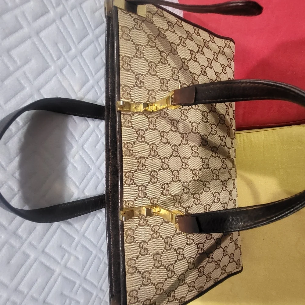 Gucci GG Canvas and Leather Weekender Handbag Vintage..
